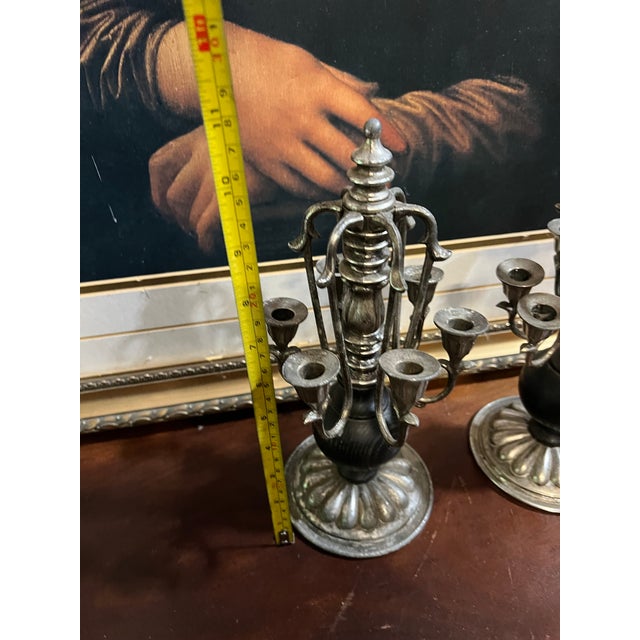 Pair of Vintage French Silver and Black Candelabras For Sale In Atlanta - Image 6 of 6