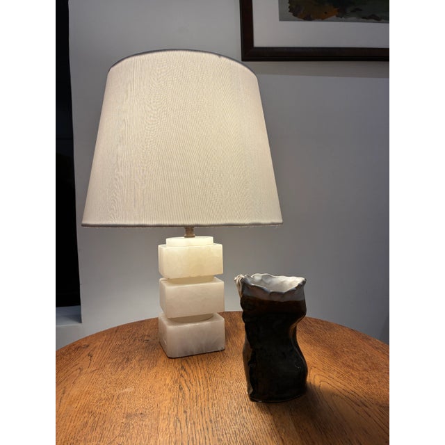 Mid 20th Century Small Vintage White Marble Lamp For Sale - Image 5 of 12