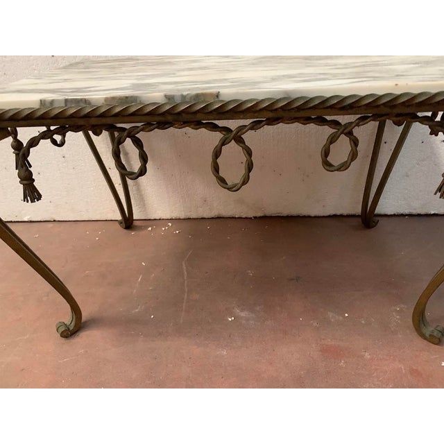 20th Century Hammered Wrought Iron Coffee Table with Breccia Marble Top For Sale - Image 5 of 9