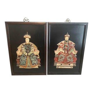 Late 20th Century Chinoiserie Sculpted Emperor & Empress Wall Art- a Pair For Sale