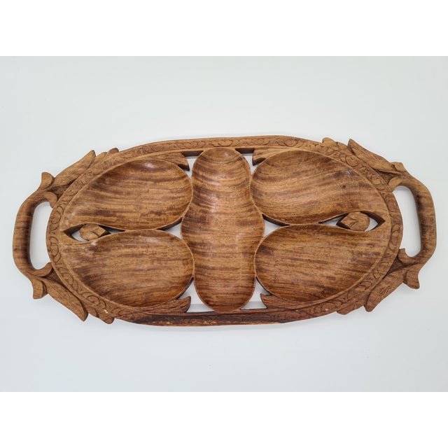 Hand-Carved Teak Tray, India, 1960s For Sale - Image 3 of 10