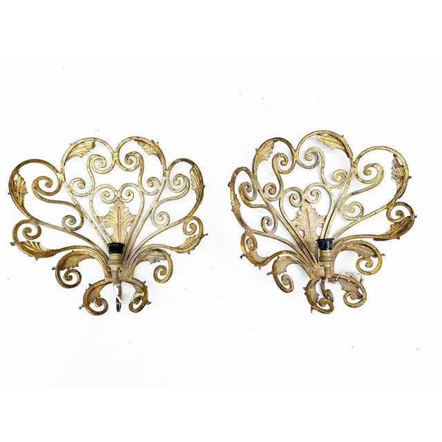 Wall Lights in Wrought Iron and Gold by Colli, 1950s, Set of 2 For Sale - Image 3 of 5