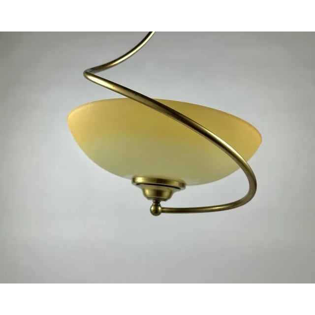 Vintage Glass & Brass Ceiling Lamp, France, 1970s For Sale - Image 4 of 12