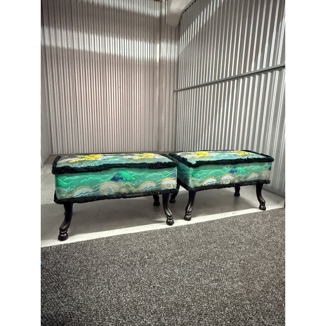 Pair Gucci Tiger Jacquard Stools I mean c’mon. Gucci Tiger Jacquard fabric, dramatic fringe, hoof legs and Gucci plaque....