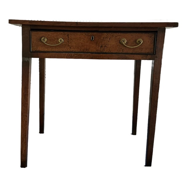 Mid 19th Century English Oak Side Table With Drawer & Square Tapering Legs For Sale