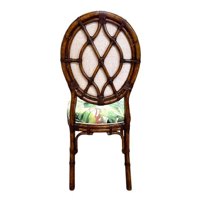 Wood Bamboo Dining Set With Leather Wraps & 54" Beveled Glass Top For Sale - Image 7 of 9