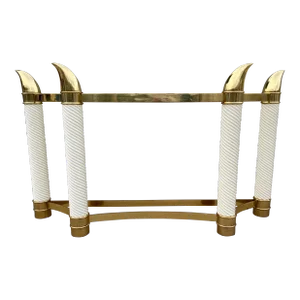 Mid-Century Modern Porcelain & Brass Faux Tusk Console Sofa Table Base Manner of Tommaso Barbi Italy