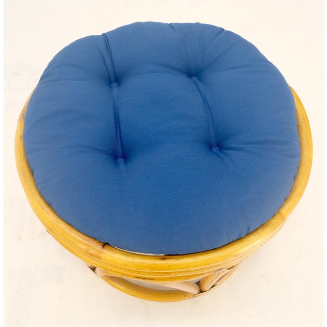Mid-Century Modern Round Mid Century Modern Blue Upholstery Ottoman Foot Stool Bench Pouf MINT! For Sale - Image 3 of 9