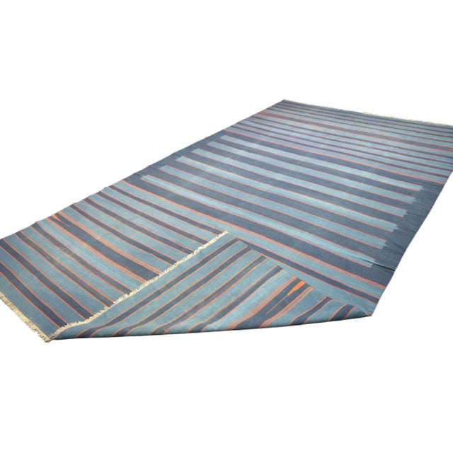 Vintage Dhurrie Rug in Bluewith Stripes, From Rug & Kilim For Sale In New York - Image 6 of 6