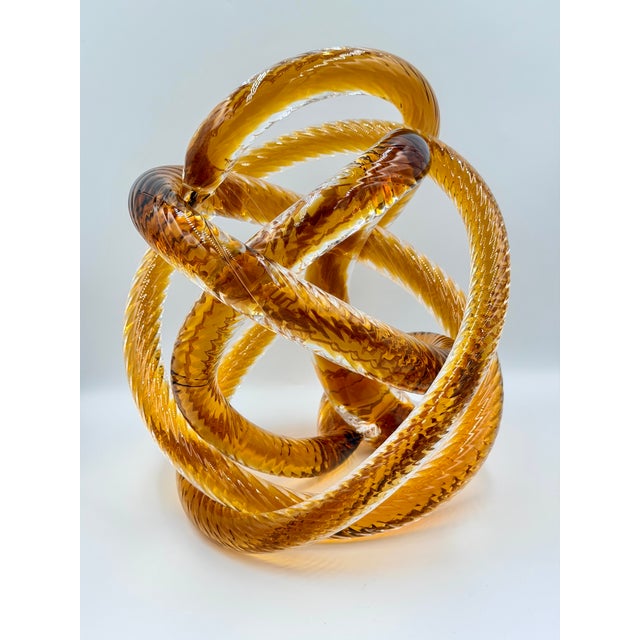 Amber Vintage Hand-Blown Amber Art Glass Infinity Rope Love Knot Sculpture For Sale - Image 8 of 10