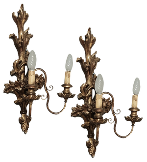 Baroque Sconces in Gilded Wood, 1960s, Set of 2