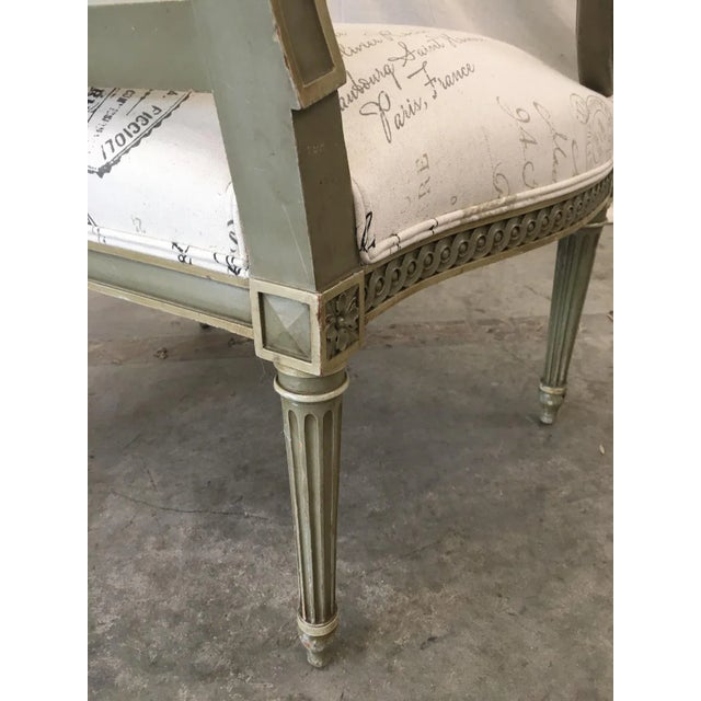Olive French Antique Painted Armchairs - a Pair For Sale - Image 8 of 13