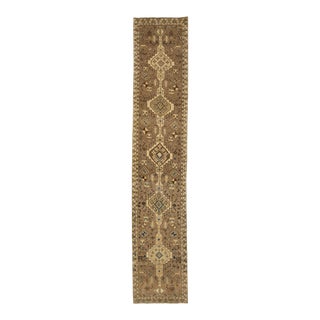 Brown Vintage Distressed Persian Wool Runner With Tribal Pattern For Sale