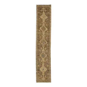 Brown Vintage Distressed Persian Wool Runner With Tribal Pattern