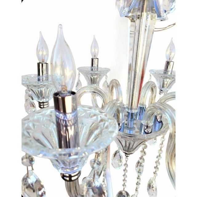 Glass Vintage Murano Glass Clear Crystal Chrome 6 Light Elegant Chandelier For Sale - Image 7 of 8