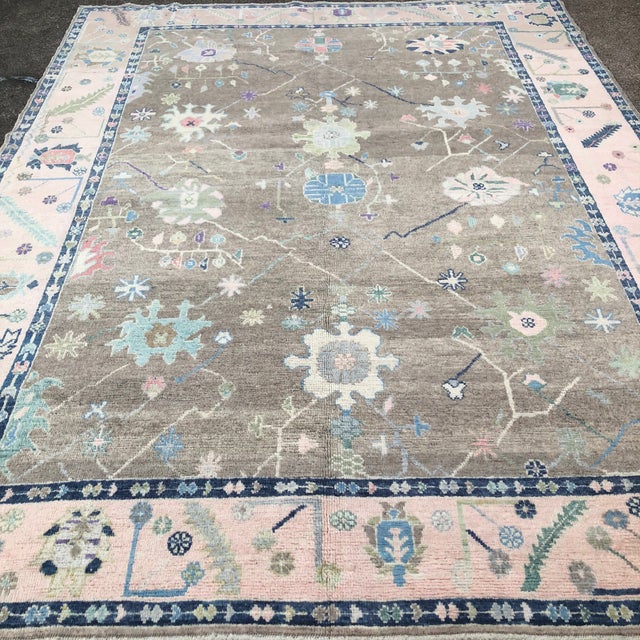 Contemporary Turkish Oushak Rug in Warm Brown With Soft Pink Border and Floral Motifs, 9'x12' For Sale - Image 4 of 6