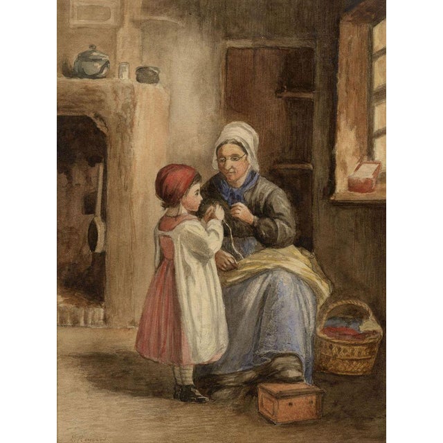 E. Rengert, Seamstress with Young Girl, 1871, Watercolour For Sale - Image 5 of 5