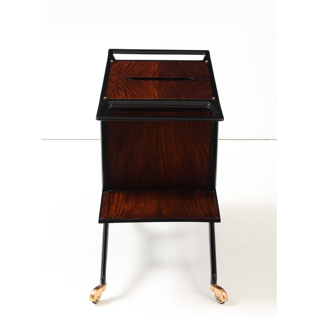 Cesare Lacca Modernist Ebonized Wood and Rosewood Bar Cart For Sale - Image 16 of 17
