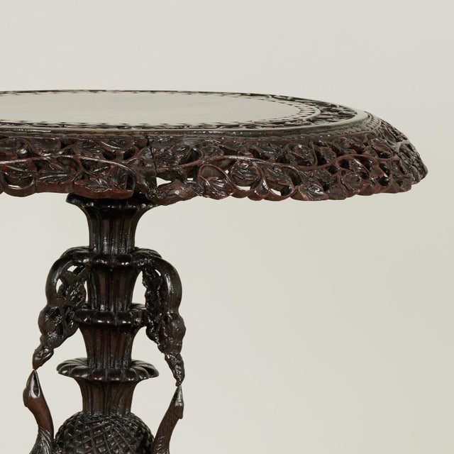 Antique Anglo Indian Carved Rosewood Table For Sale - Image 4 of 14