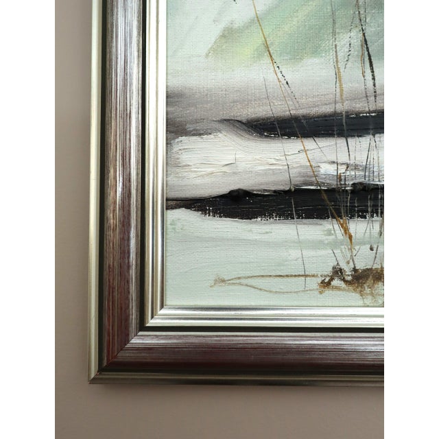 Mid-Century Modern 'Winter Reeds' Vintage Swedish Impressionist Original Landscape Oil Painting, Framed For Sale - Image 6 of 12