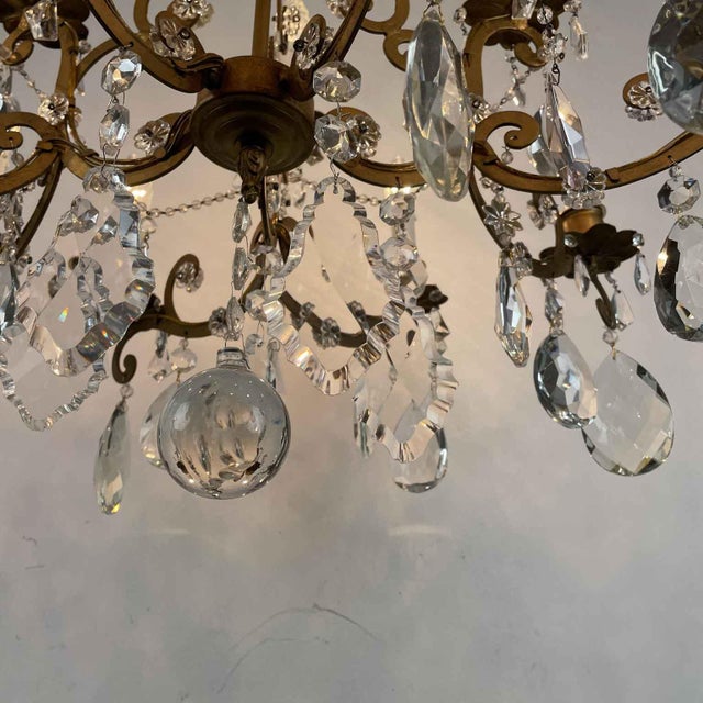 Chandelier in Gilded Iron and Crystals, 1950s For Sale - Image 12 of 13