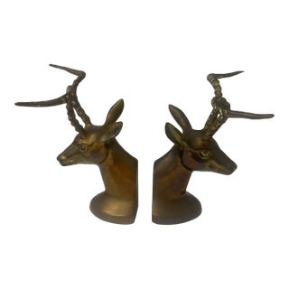 Pair of 1980s Brass Gazelle Bookends After Dolbi Cashier For Sale