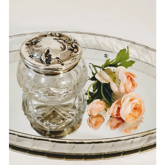 Sterling Cut Glass Art Nouveau Repousee Powder Jar For Sale - Image 11 of 13