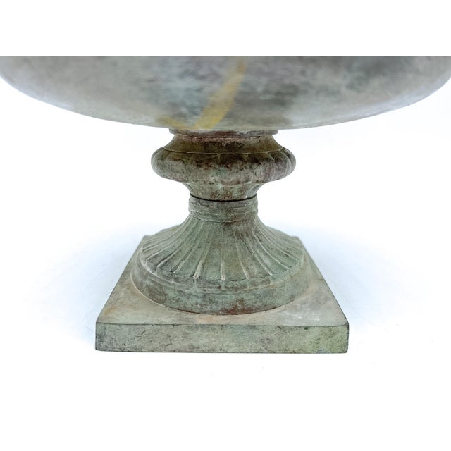 Vintage Verdigris Metal Urn Planter / Cachepot – Neoclassical Garden Style / Traditional / Classical For Sale - Image 12 of 12