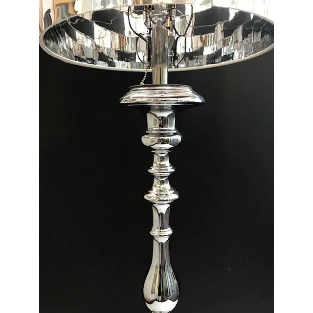 Mid-Century Modern Italian 1970s Chrome "Turned Wood" Style Candlestick Floor Lamp For Sale - Image 3 of 12