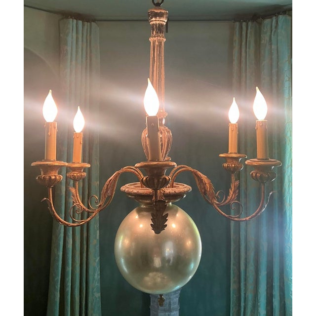 Gold Vintage Regency Mercury Glass Chandelier For Sale - Image 8 of 10