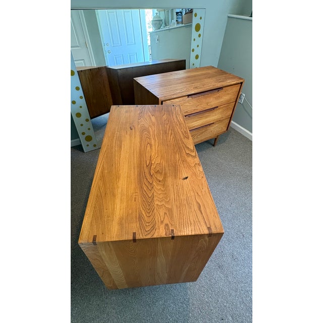 Wood Pair of Oak and Walnut Mid-Century Modern Dressers by Merton Gershun For Sale - Image 7 of 8