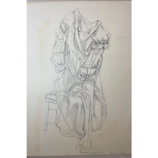 Drawing/Sketching Materials Original 1949 Vintage E. Meyer Dress Clothing Study Pencil Drawing Illustration For Sale - Image 7 of 16