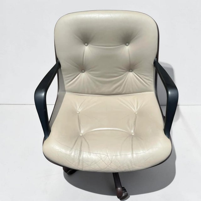 Cream Cream Vinyl Faux Leather Steelcase 451 Swivel Chairs - a Pair For Sale - Image 8 of 12