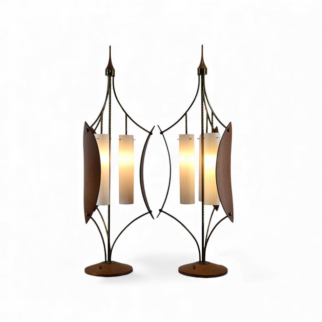 Wood 1960s Modeline Style Vintage Mid Century Modern Brass and Walnut Sculptural Table Lamp - a Pair For Sale - Image 7 of 7