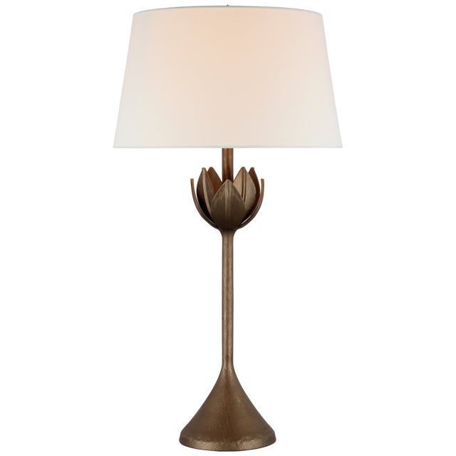 Alberto Large Table Lamp in Antique Bronze Leaf with Linen Shade Designer: Julie Neill Height: 32.25" Shade Detail: Linen...