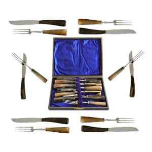 Early 1900s English Stag Horn Handled Steak Set