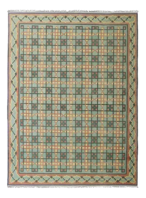 Large Vintage Indian Flat-Weave Cotton Dhurrie Rug From Mid-20th Century