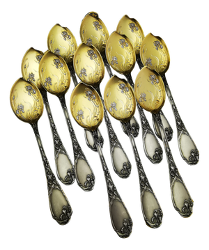 Ice Scoops and Serving Set in Silver Vermeil, 1940s, Set of 13