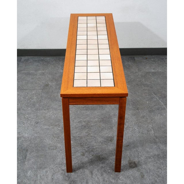 Mid Century Danish Modern End Table Side Entryway Console Wide Tile Teak Wood For Sale - Image 12 of 12