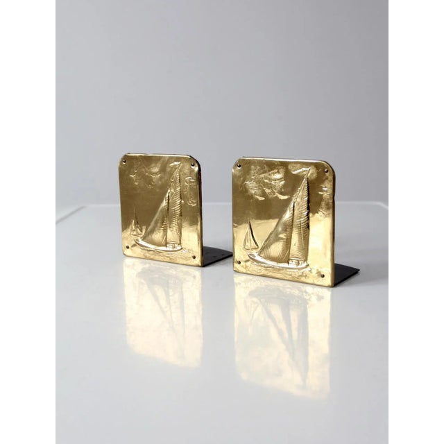 Mid-Century Modern Vintage Brass Nautical Bookends For Sale - Image 3 of 11