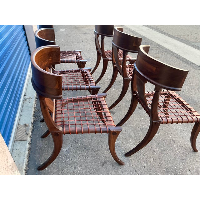 T. H. Robsjohn Gibbings Style Solid Walnut Klismos Chairs. Set of 6 For Sale - Image 13 of 14