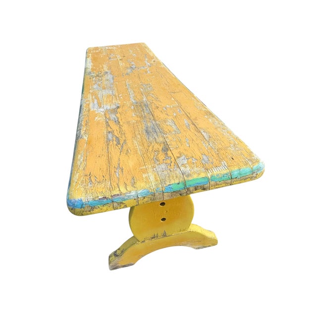 Farmhouse Vintage Trestle-Style Country Farmhouse Bench Storied Patina For Sale - Image 3 of 12