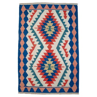 1980s Vintage Hand Woven Turkish Rug Flat Weave Wool Area Kilim Oushak Rug For Sale