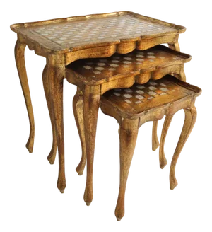 Florentine Regency Style Hand-Painted Gilded Nesting Tables, Italy, 1960s, Set of 3