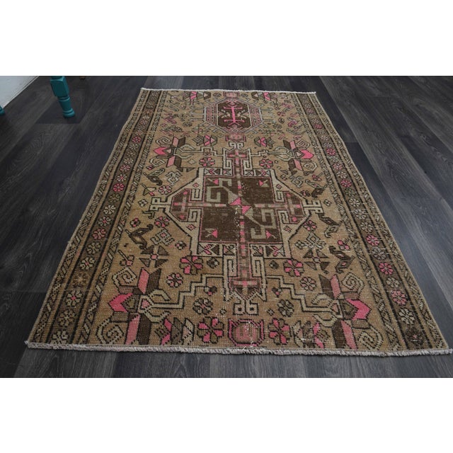 1970s Vintage Handmade Wool Cotton Beige Area Rug For Sale - Image 9 of 11