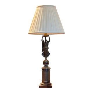 Bronze Lamp With Figural Column Base For Sale