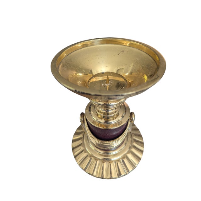 Vintage Solid Brass Swag Tassel Altar Pillar Candle Holder For Sale - Image 12 of 12
