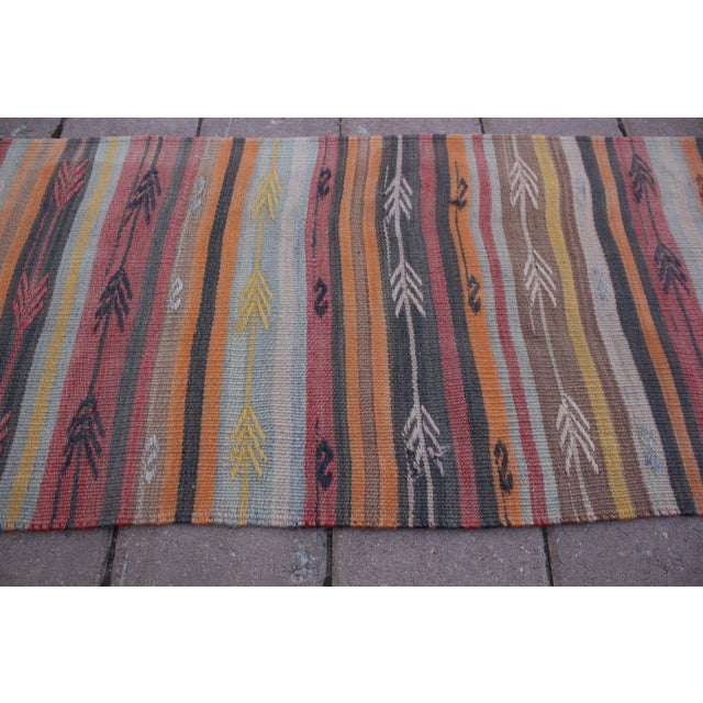 1960s Scandinavian Tribal Hand Knotted Colorful Striped Kilim Runner Rug For Sale - Image 10 of 13
