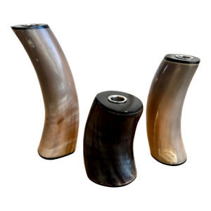 Set of 3 Sculptural Polished Horn Candlesticks – 1970s Organic Modern, Karl Springer Style