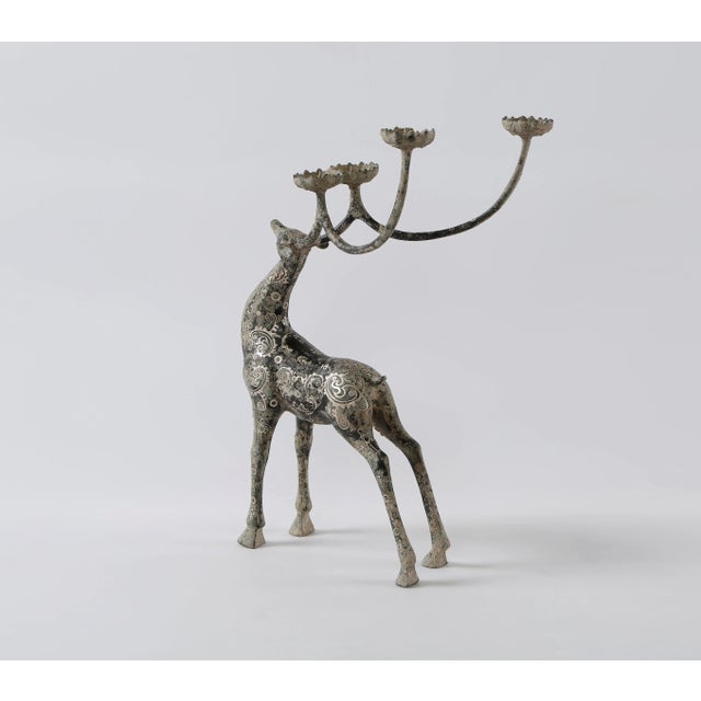 Contemporary Bronze & Silver-Tone Inlay Holiday Reindeer Candle Holder For Sale In Los Angeles - Image 6 of 7